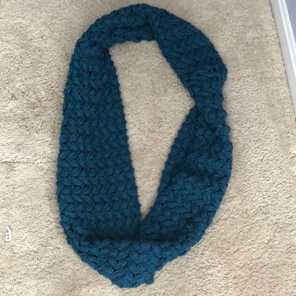Blue knit infinity scarf